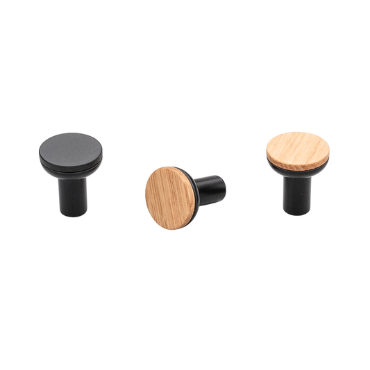 Kethy Hobro 24mm cabinet knob in timber and zinc finish, modern round furniture knob for kitchen cupboards, drawers and cabinetry hardware
