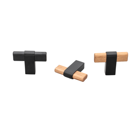 Kethy Hobro 50mm T knob in timber and zinc finish, modern cabinet handle for kitchen cupboards, drawers and furniture cabinetry hardware