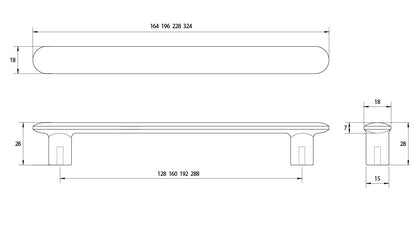 Kethy PM2817 Bega die‑cast zinc cabinet handle in matt finish – available in 128 mm to 288 mm centre‑to‑centre sizes