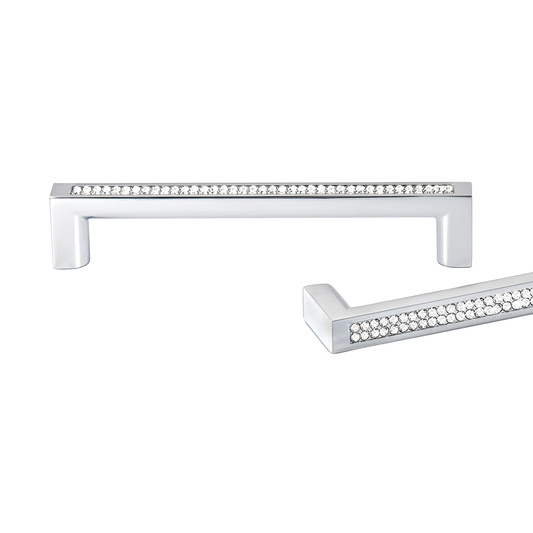 Kethy Rigel inline crystal cabinet handle, modern decorative furniture pull with glass crystal insert for kitchen cabinets, drawers, and luxury interiors