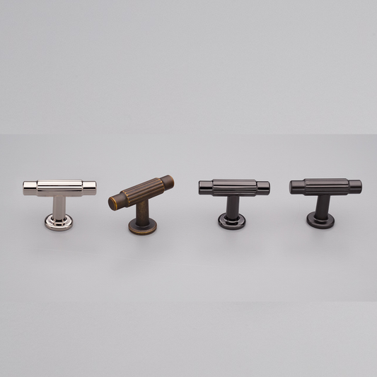 Kethy Skagen T die-cast zinc cabinet and drawer pull handle in Black Nickel, Polished Nickel, Antique Brown and Gunmetal finishes