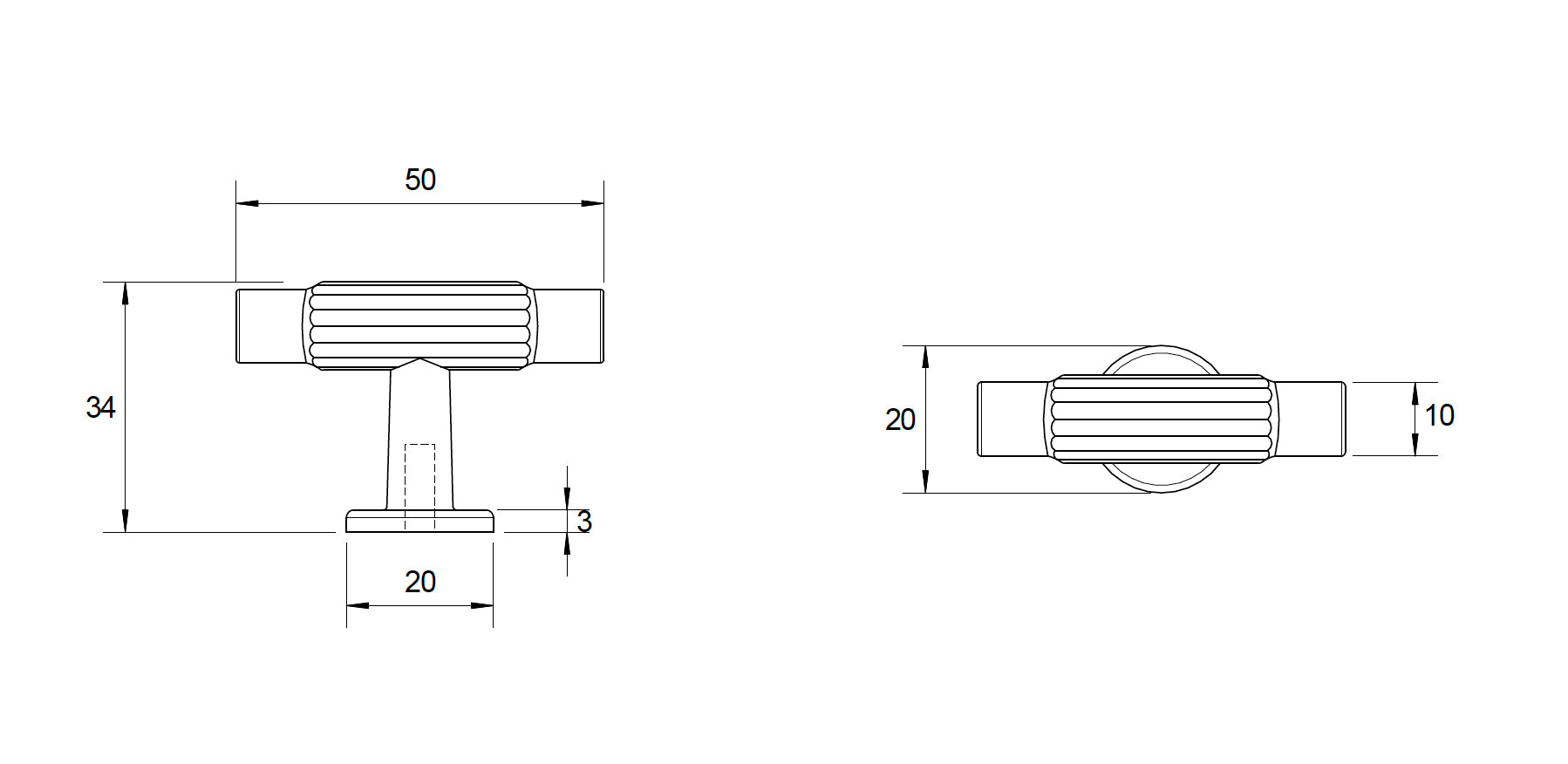 Kethy Skagen T die-cast zinc cabinet and drawer pull handle in Black Nickel, Polished Nickel, Antique Brown and Gunmetal finishes