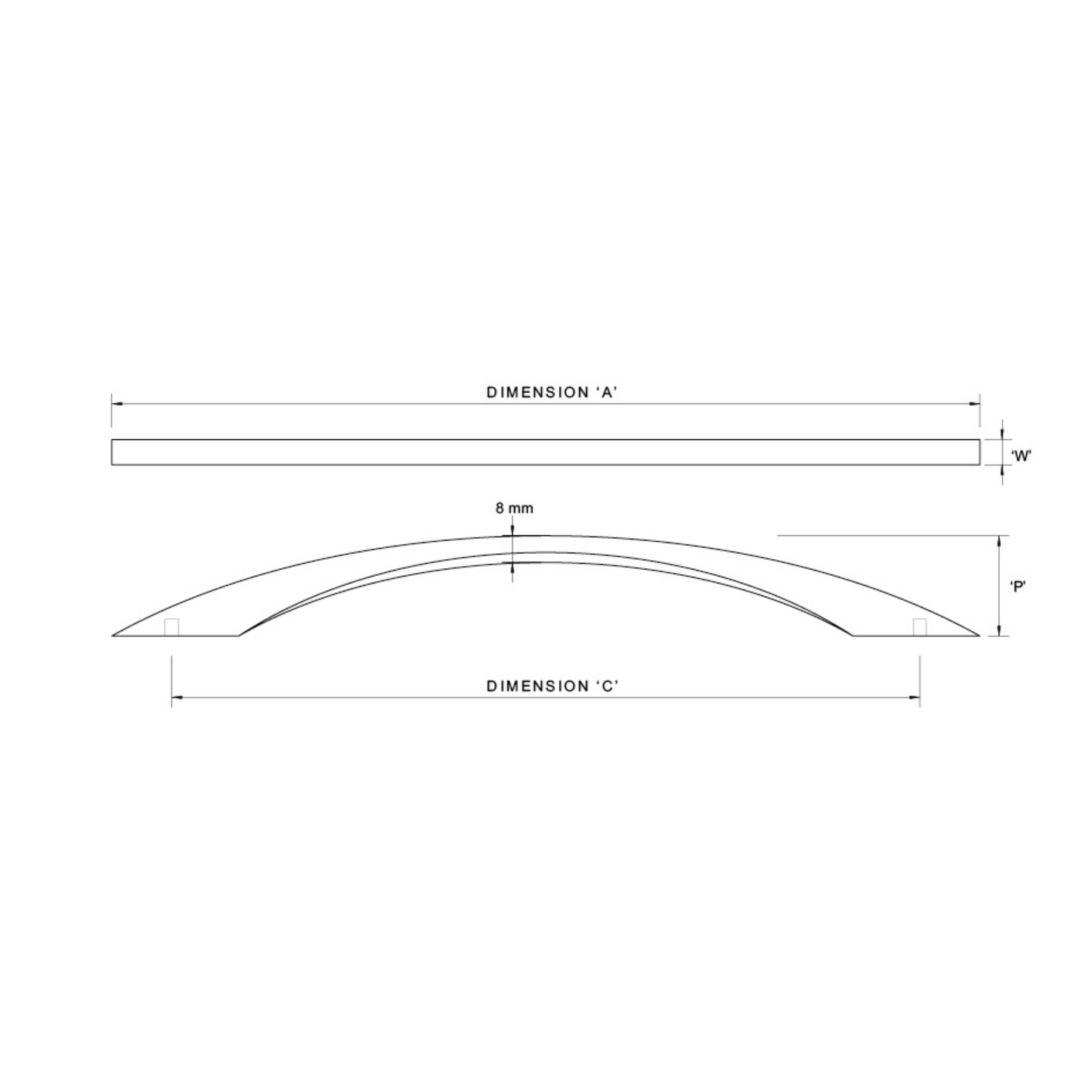 Kethy square bow cabinet handle, modern metal door and drawer pull handle for kitchen cabinetry, furniture, and joinery applications with sleek contemporary square design