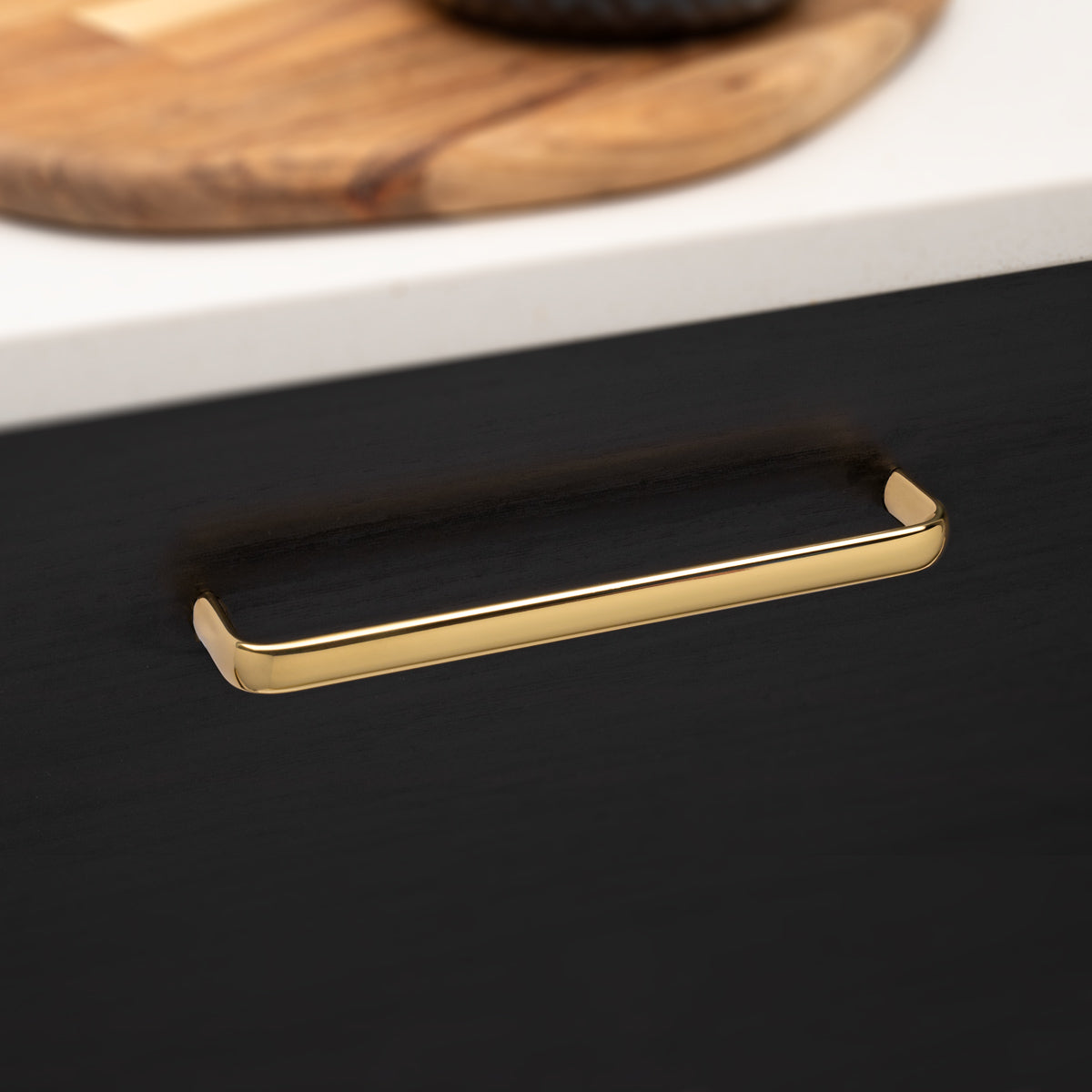 Kethy Trumpet solid brass cabinet and drawer handle in polished brass gloss or brass matt finish, available in 128mm, 160mm, 224mm centres