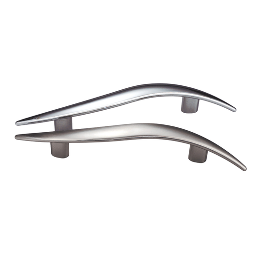 96mm Kethy wave handle, modern curved cabinet door and drawer pull handle in metal finish, suitable for kitchen cabinetry, furniture, and joinery applications