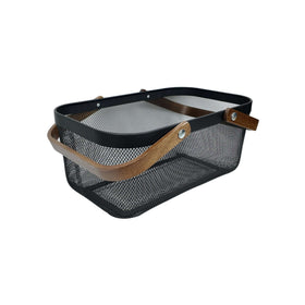 Black Mesh Large Handy Storage Basket – Acacia Handle