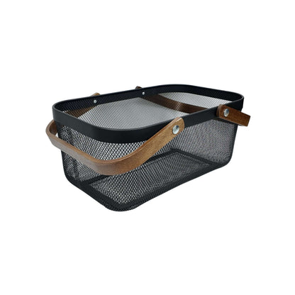 Black Mesh Large Handy Storage Basket – Acacia Handle-0