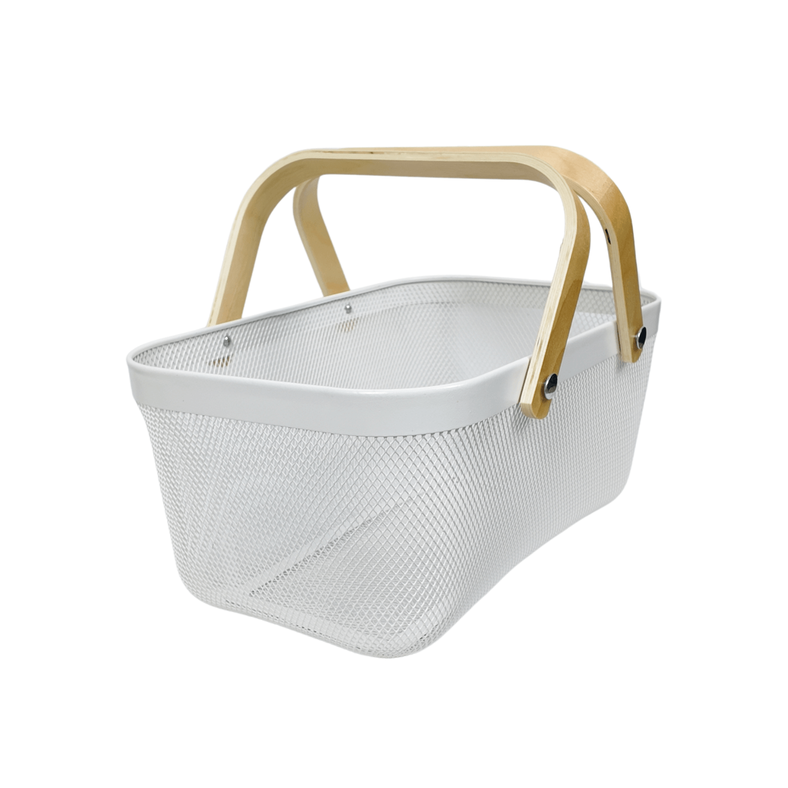 Large White Mesh Basket with Wooden Handles-0