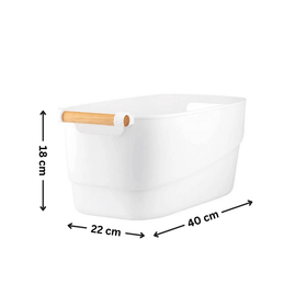 Large White Storage Tub – Wooden Handles, Stylish & Strong