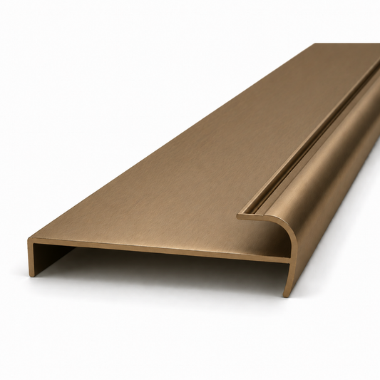Matt bronze aluminium wardrobe return jamb double track 5.6m profile for sliding wardrobe doors and side panel finishing