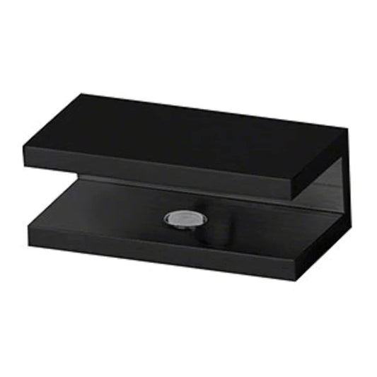 Matte black square no-drill glass clamp for frameless shower screens with secure glass mounting and modern finish