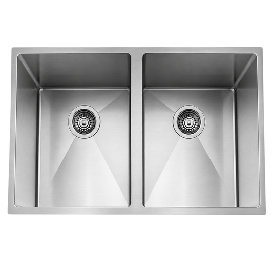 Double bowl stainless steel undermount kitchen sink with two bowls for modern kitchen benchtops