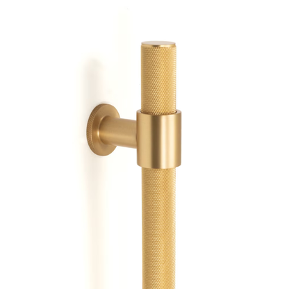 Momo Belgravia knurled solid brass cabinet handle with textured grip, modern luxury kitchen drawer and cupboard pull