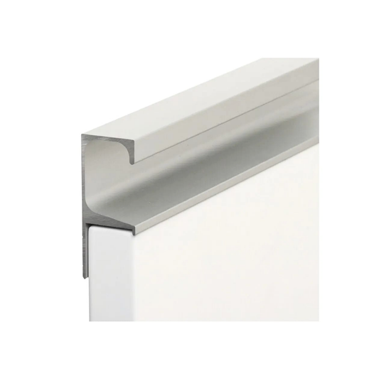 Momo Ezi Venice profile aluminium cabinet handle for 18mm board, continuous modern kitchen handle for drawers, wardrobes, and handleless cabinetry systems in matt aluminium finish.