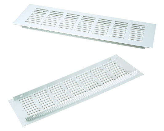 450 x 80mm natural aluminium multi-function vent for cabinets, wardrobes, and furniture, providing improved airflow and ventilation.