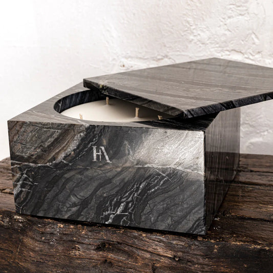 Obsidian marble candle holder crafted from natural stone with a polished finish, ideal for dining tables, coffee tables, shelves, and modern home décor.