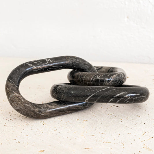 Obsidian marble decorative chain with polished interlocking links, perfect for coffee tables, shelves, consoles, and modern luxury home décor.