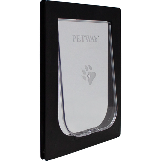 Petway Medium Black Pet Door 305mm x 225mm with durable flap, designed for cats and medium-sized dogs with easy indoor and outdoor access.