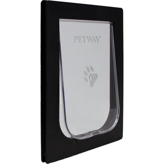 Petway Small Black Pet Door 240mm x 190mm with durable flap for cats and small dogs, ideal for easy indoor and outdoor access.