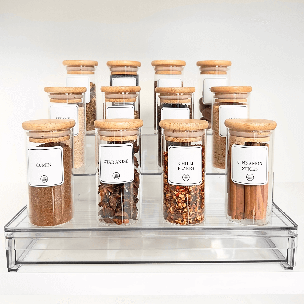 Acrylic Spice Rack + 12 Jars – Sleek &  Organised Storage