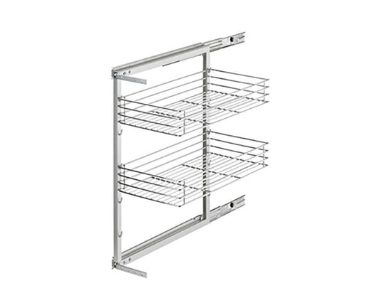 Wire basket pantry storage unit designed to maximise space in narrow kitchen cabinets