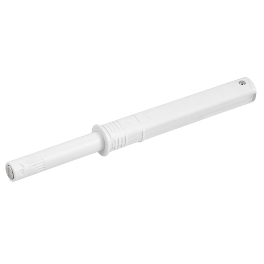 White 70mm push to open TIP-ON latch system for handleless cabinet doors, providing smooth touch opening and easy installation.