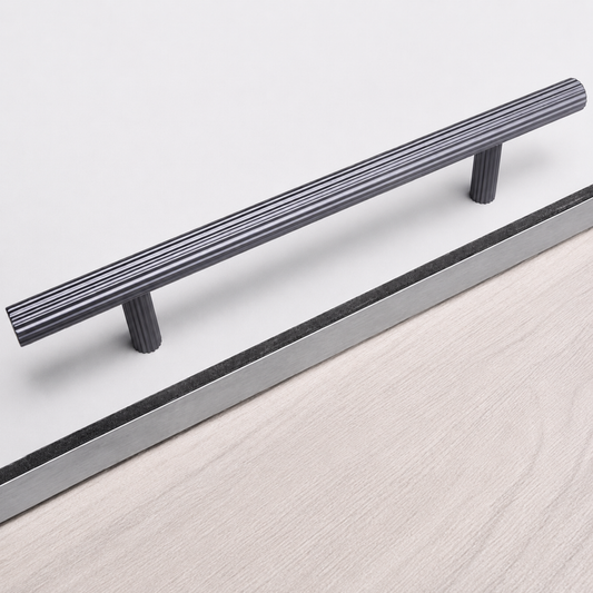 Brushed nickel ribbed aluminium wardrobe handle for modern wardrobes and cabinets