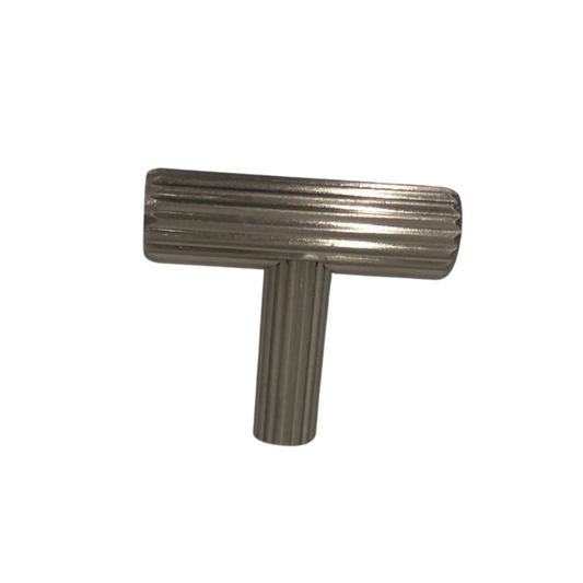 ribbed T knob handle made from aluminium for cabinets, wardrobes, and drawers, featuring textured grip design for modern furniture and joinery applications