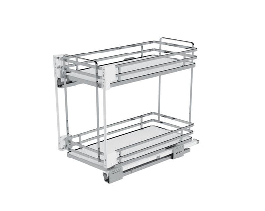 SIGE bottom mount soft close bottle rack for 300mm carcase, pull-out chrome kitchen storage system designed for bottles and pantry items, featuring smooth soft-close runners, durable construction, and space-saving cabinet organisation