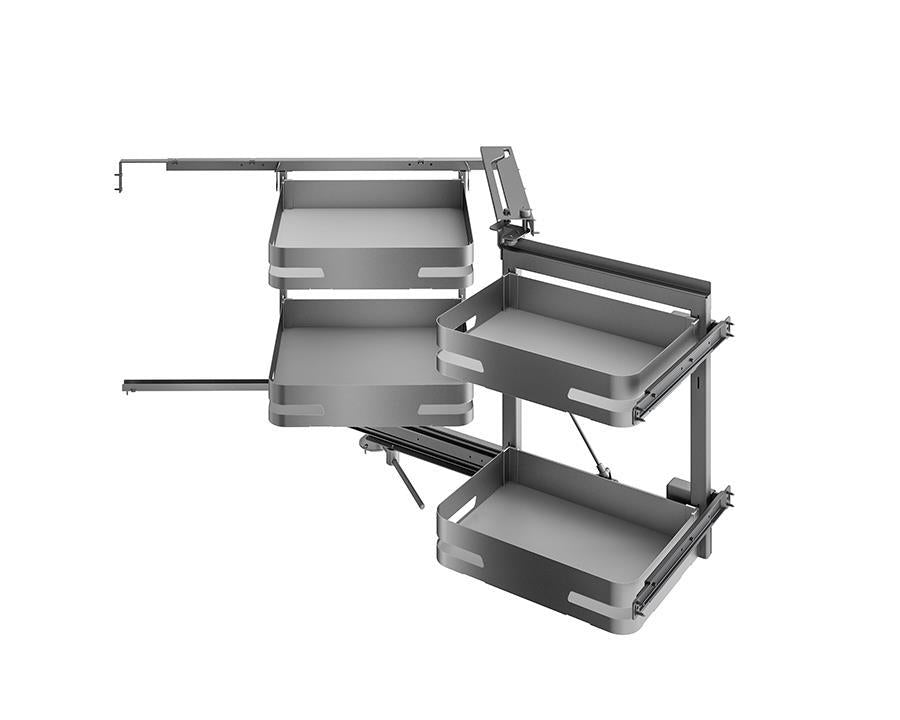 SIGE Materia 4 Basket Soft Close Corner Pull Out in Orion Grey with Silver Grey Base | Right Hand Application | For 900mm Carcase 860mm W 505mm D 600mm H For 900mm Carcase. Width: 860mm. Depth: 505mm. Height: 600mm
