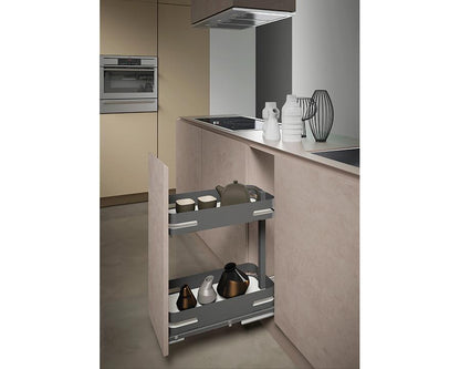 SIGE Materia Bottom Mount Soft Close Bottle Rack | Orion Grey with Silver Grey base | 450mm carcase | (410-418mm W 500mm D 520mm H)
