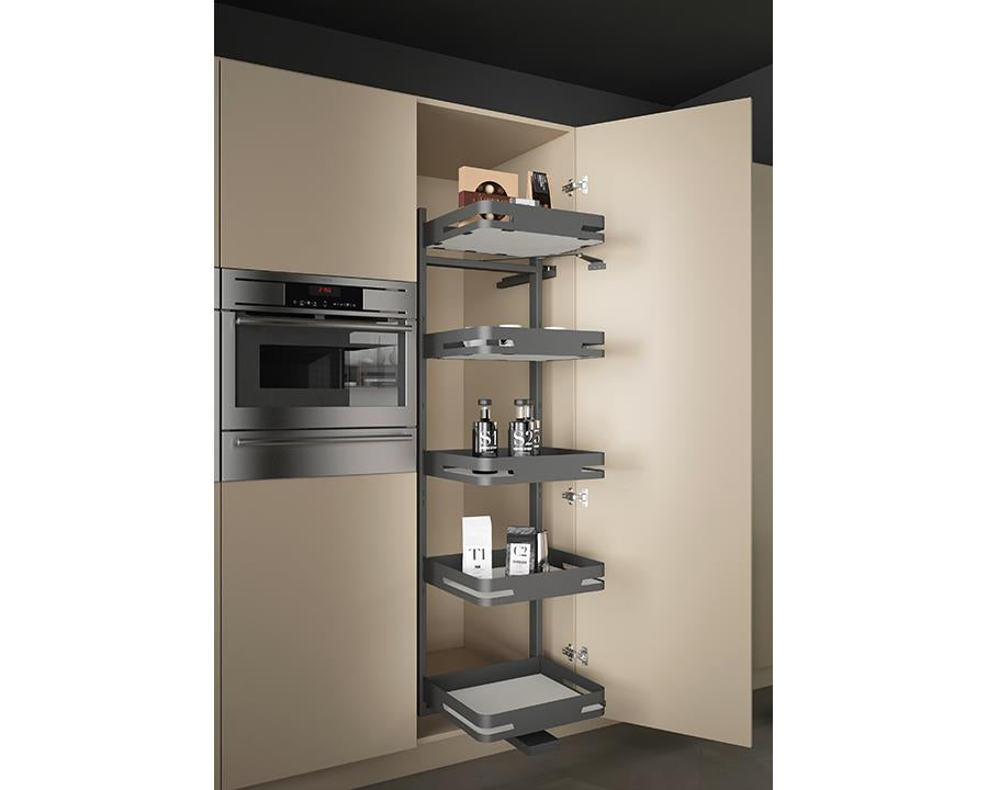 SIGE Materia Basket for Door Follow Pantry | Orion Grey with Silver Grey Base | For 400mm Carcase | (360mm W 500mm D 100mm H) Code Includes 5 Baskets