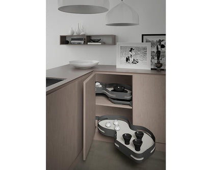 SIGE Materia Kidney Shelf | Orion Grey with Silver Grey Base | Right Hand Application | For 900mm Carcase 450mm W 500mm D Weight capacity: 20kg per Shelf | (Sold as Pair)