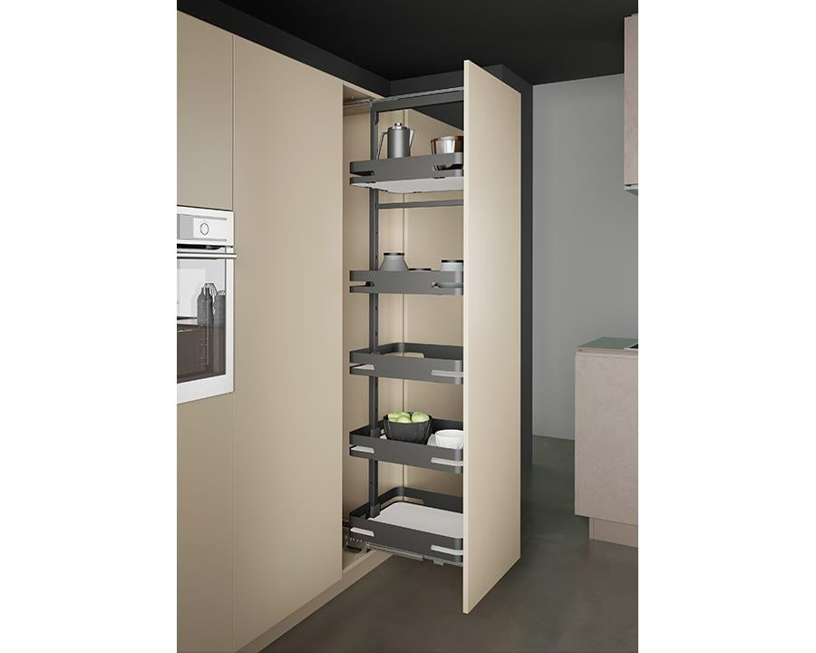 SIGE Materia Basket for Pull Out Pantry | Orion Grey with Silver Grey Base for 300mm Carcase (230mm W 440mm D 90mm H) Code Includes 5 Baskets
