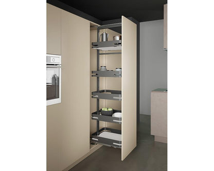 SIGE Materia Basket for Pull Out Pantry | Orion Grey with Silver Grey Base for 300mm Carcase (230mm W 440mm D 90mm H) Code Includes 5 Baskets