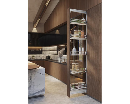 SIGE™ Pull Out 5 Soft Close Pantry | 200mm Carcase | Includes 80kg Runners, Brackets and 5 Chrome Baskets
