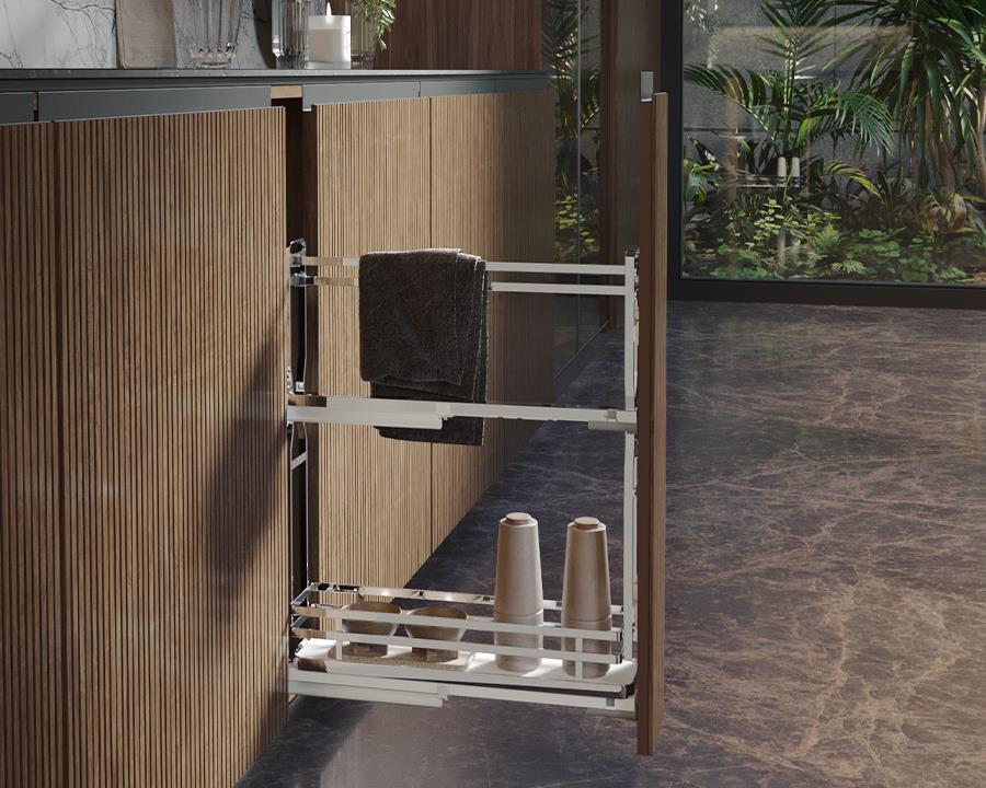 SIGE™ Side Mount Soft Close Towel Rail. Left Hand. For 150mm Carcase