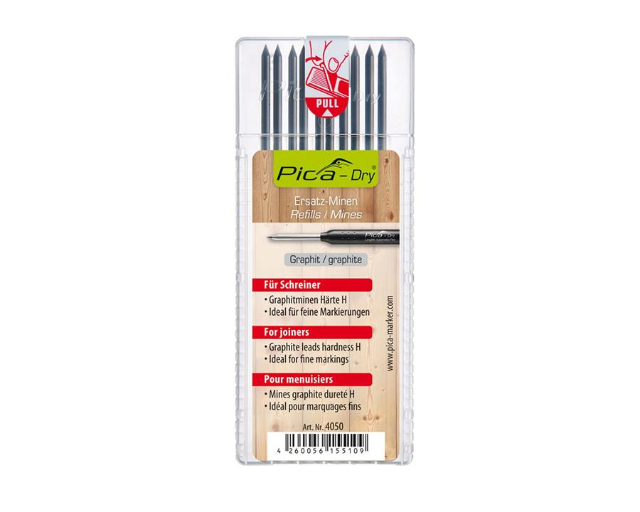 Set of 10 leads of Pica Dry Refills Graphite - Special Hardness H by W&B