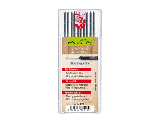 Set of 10 Pica dry refill leads in H hardness graphite – ideal for carpenter pencils, precise markings, woodworking, and construction use