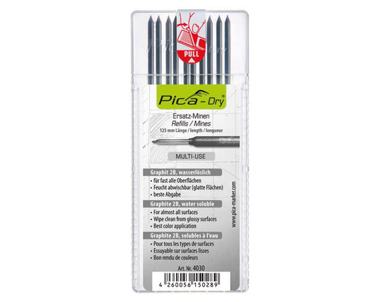 Set of 10 Pica dry refill graphite leads – durable, precise marking for carpenter pencils, woodworking, and construction use