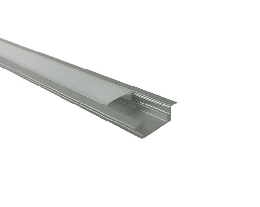 Silver aluminium LED lighting channel with opaque diffuser, 3m length – durable profile for even and soft LED strip illumination.