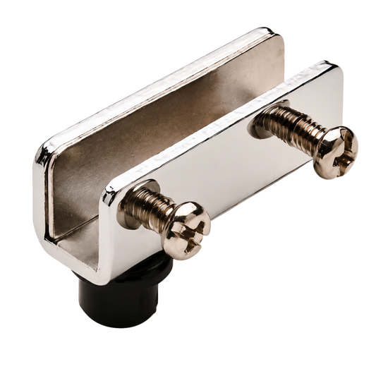 Simplex 110° inset glass door hinge in brushed chrome for glass and wood doors