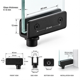 Simplex-Inset Glass Door Hinge | Black