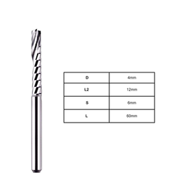 Single-Flute Plastic 0 Flute Spirals | 4mm D | 12mm L2 | 6mm S | 60mm L