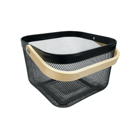 Small Black Handy Storage Basket with Wooden Handle