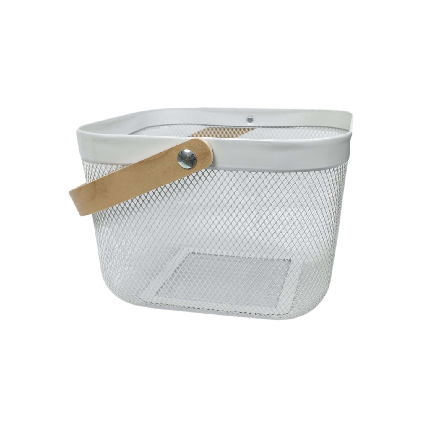 Small White Mesh Basket with Wooden Handle-2