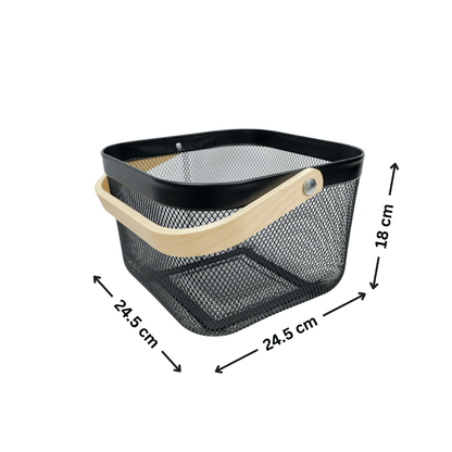 Small Black Handy Storage Basket with Wooden Handle-1