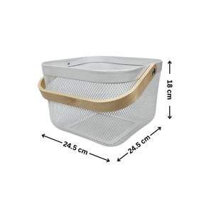 Small White Mesh Basket with Wooden Handle