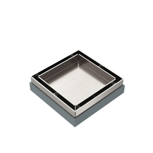 Smart tile insert floor waste drain designed for seamless bathroom floors, with a discreet finish that blends with surrounding tiles.