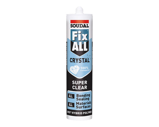Soudal Fix All Crystal 290ml clear by Wilson & Bradley – versatile, solvent-free, paintable adhesive and sealant for indoor/outdoor use, UV-resistant, non-yellowing